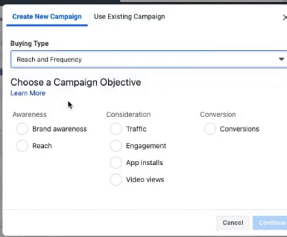 Facebook 廣告測試:$2,000 多元可以接觸到 20 萬人 (Reach and frequency模式) Facebook Ad Objective Reach