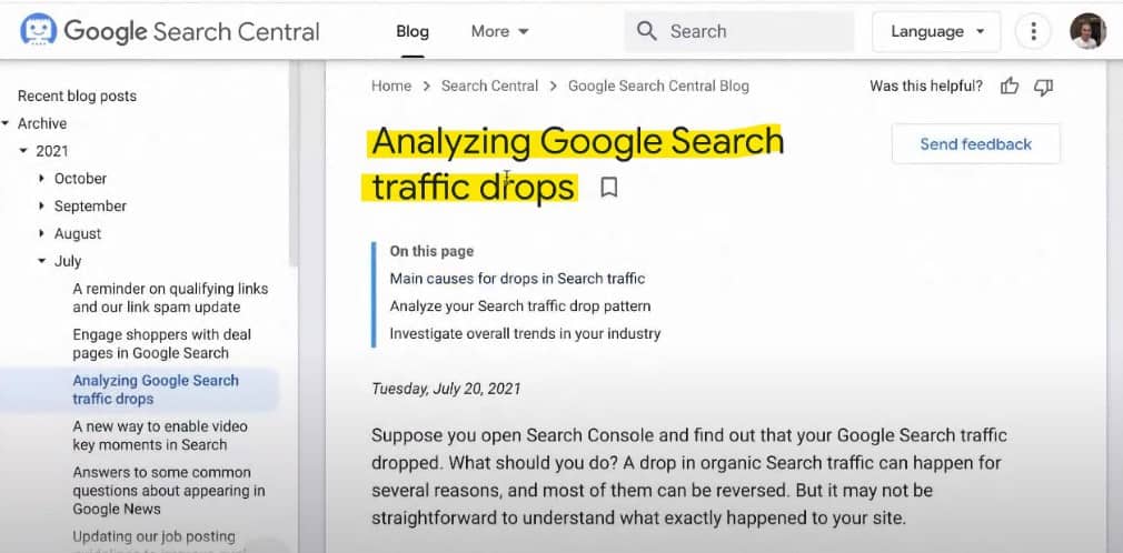 4 個 SEO 流量下跌原因及趨勢圖形 Google 官方説明搜尋流量下跌原因