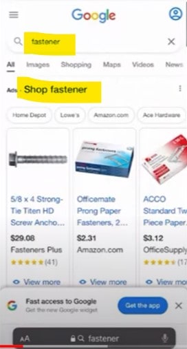 Google 推出新功能 ‘shops’,目前只有手機版才看到 Fastener 關鍵字搜尋結果頁面