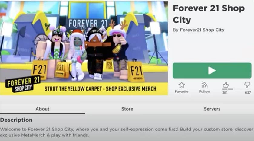 Roblox 對市場營銷有什麼啟示? Sandbox 又怎樣呢? Forever 21 Shop City