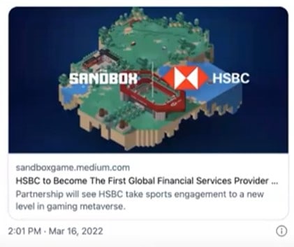 Roblox 對市場營銷有什麼啟示? Sandbox 又怎樣呢? HSBC 在 sandbox 買了地