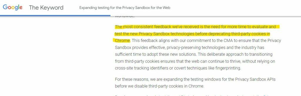 Google chrome 推遲取消 cookies,對投放 Google 廣告有什麼影響? Expanding testing for the Privacy Sandbox for the Web