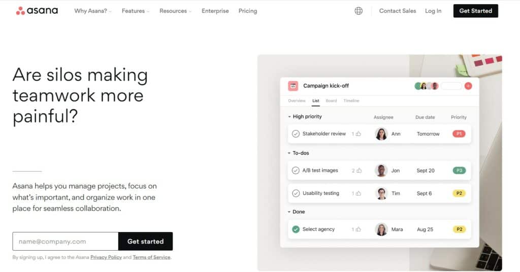 5 個網上協作工具 - Asana / Monday / Slack / Spatial Chat / Trello Asana home page