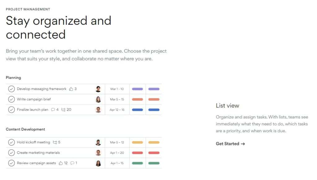 5 個網上協作工具 - Asana / Monday / Slack / Spatial Chat / Trello Asana List View