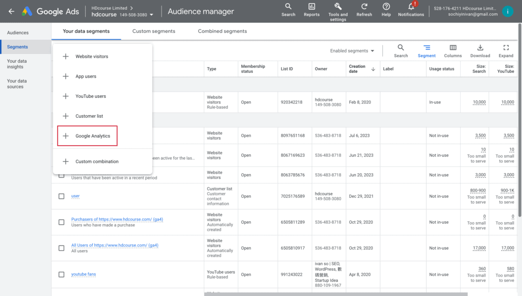 於 Google ads 建立目標受眾,進行 retargeting ads 於 Google ads 建立目標受眾,進行 retargeting ads